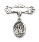 Pin Badge with St. Paul of the Cross Charm and Arched Polished Engravable Badge Pin