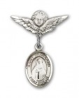 Pin Badge with St. Hildegard Von Bingen Charm and Angel with Smaller Wings Badge Pin