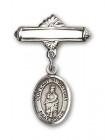 Pin Badge with Our Lady of Victory Charm and Polished Engravable Badge Pin