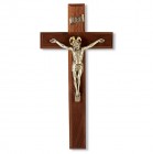 Beveled Edge Two-tone Walnut Wall Crucifix - 11 inch