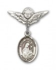 Pin Badge with St. Gertrude of Nivelles Charm and Angel with Smaller Wings Badge Pin