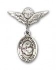 Pin Badge with St. Thomas Aquinas Charm and Angel with Smaller Wings Badge Pin