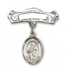 Pin Badge with St. Jane of Valois Charm and Arched Polished Engravable Badge Pin