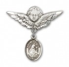Pin Badge with St. Gertrude of Nivelles Charm and Angel with Larger Wings Badge Pin
