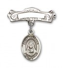 Pin Badge with St. Rebecca Charm and Arched Polished Engravable Badge Pin