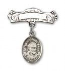 Pin Badge with St. Vincent de Paul Charm and Arched Polished Engravable Badge Pin