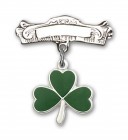 Pin Badge with Shamrock Charm and Arched Polished Engravable Badge Pin