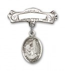 Pin Badge with St. Elizabeth of the Visitation Charm and Arched Polished Engravable Badge Pin