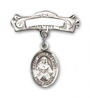 Pin Badge with St. Julie Billiart Charm and Arched Polished Engravable Badge Pin