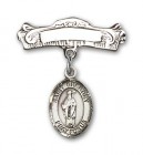 Pin Badge with St. Gregory the Great Charm and Arched Polished Engravable Badge Pin