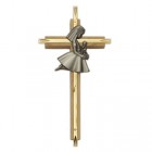 First Communion Girl's Oak and Brass Cross - 7 inch 
