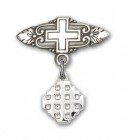 Pin Badge with Jerusalem Cross Charm and Badge Pin with Cross