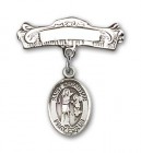 Pin Badge with St. Sebastian Charm and Arched Polished Engravable Badge Pin