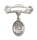 Pin Badge with St. Felicity Charm and Arched Polished Engravable Badge Pin