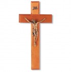 Natural Cherry Wood Wall Crucifix with Beveled Edge - 10 inch