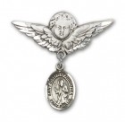 Pin Badge with St. Joseph of Arimathea Charm and Angel with Larger Wings Badge Pin
