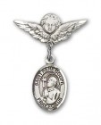 Pin Badge with St. Rene Goupil Charm and Angel with Smaller Wings Badge Pin