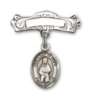 Pin Badge with Our Lady of Hope Charm and Arched Polished Engravable Badge Pin
