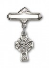 Pin Badge with Celtic Cross Charm and Polished Engravable Badge Pin