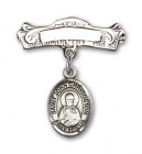 Pin Badge with St. John Chrysostom Charm and Arched Polished Engravable Badge Pin