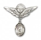 Pin Badge with St. Gregory the Great Charm and Angel with Larger Wings Badge Pin