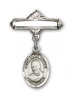 Pin Badge with St. Luigi Orione Charm and Polished Engravable Badge Pin