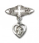 Pin Badge with Guardian Angel Charm and Badge Pin with Cross