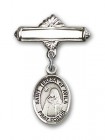 Pin Badge with St. Teresa of Avila Charm and Polished Engravable Badge Pin