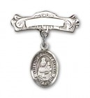 Pin Badge with Our Lady of Prompt Succor Charm and Arched Polished Engravable Badge Pin
