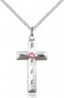 Matte and Polished Cross Pendant with Birthstone Options