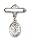 Pin Badge with St. Rita of Cascia Charm and Polished Engravable Badge Pin