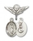 Pin Badge with Our Lady of Guadalupe Charm and Angel with Smaller Wings Badge Pin