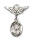 Pin Badge with St. Gianna Beretta Molla Charm and Angel with Smaller Wings Badge Pin