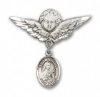 Pin Badge with St. Theresa Charm and Angel with Larger Wings Badge Pin