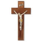 Walnut Wood Wall Crucifix with Contemporary Corpus - 8 inch