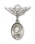 Pin Badge with St. John Bosco Charm and Angel with Smaller Wings Badge Pin