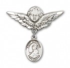 Pin Badge with St. Benjamin Charm and Angel with Larger Wings Badge Pin