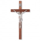 Slimline Silver-tone Corpus Walnut Wall Crucifix - 10 inch