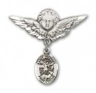 Pin Badge with St. Michael the Archangel Charm and Angel with Larger Wings Badge Pin