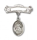 Pin Badge with St. Alexandra Charm and Arched Polished Engravable Badge Pin