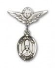 Pin Badge with St. Anselm of Canterbury Charm and Angel with Smaller Wings Badge Pin