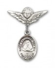 Pin Badge with St. Katherine Drexel Charm and Angel with Smaller Wings Badge Pin