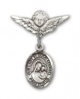 Pin Badge with Our Lady of Good Counsel Charm and Angel with Smaller Wings Badge Pin