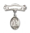 Pin Badge with St. Rachel Charm and Arched Polished Engravable Badge Pin