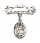 Pin Badge with St. Rene Goupil Charm and Arched Polished Engravable Badge Pin