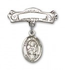 Pin Badge with St. Raymond Nonnatus Charm and Arched Polished Engravable Badge Pin