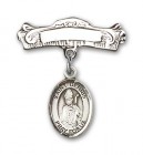 Pin Badge with St. Dennis Charm and Arched Polished Engravable Badge Pin