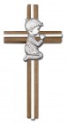 Praying Boy Cross in Walnut 6" with Metal Inlay