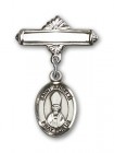 Pin Badge with St. Anselm of Canterbury Charm and Polished Engravable Badge Pin