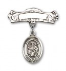Pin Badge with St. James the Greater Charm and Arched Polished Engravable Badge Pin